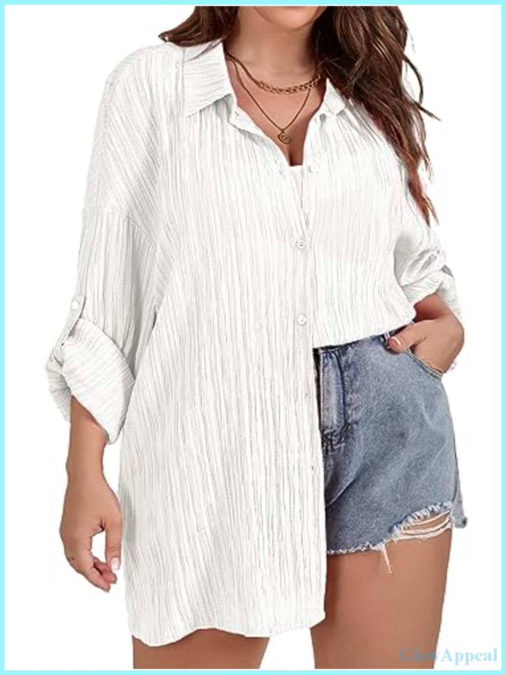 Plus Size Button Down Shirt Oversized Textured Long Sleeve Blouse